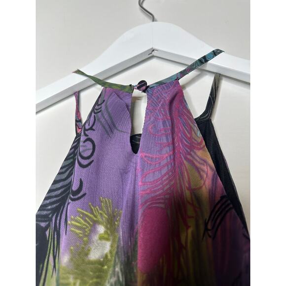 Bisou Bisou Size XS Ruffled Halter Top Colorful Black Pink Y2K Tropical Vacation - Picture 5 of 11